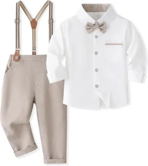 Volunboy Boys Clothes Set Toddler Gentlemen Wedding Suit Long Sleeve Bowtie Formal Dress Shirts Suspenders Pants Outfits