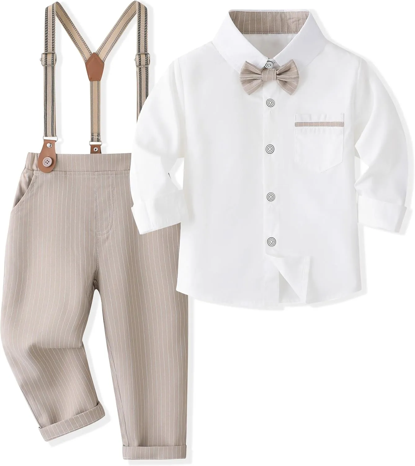 Volunboy Boys Clothes Set Toddler Gentlemen Wedding Suit Long Sleeve Bowtie Formal Dress Shirts Suspenders Pants Outfits