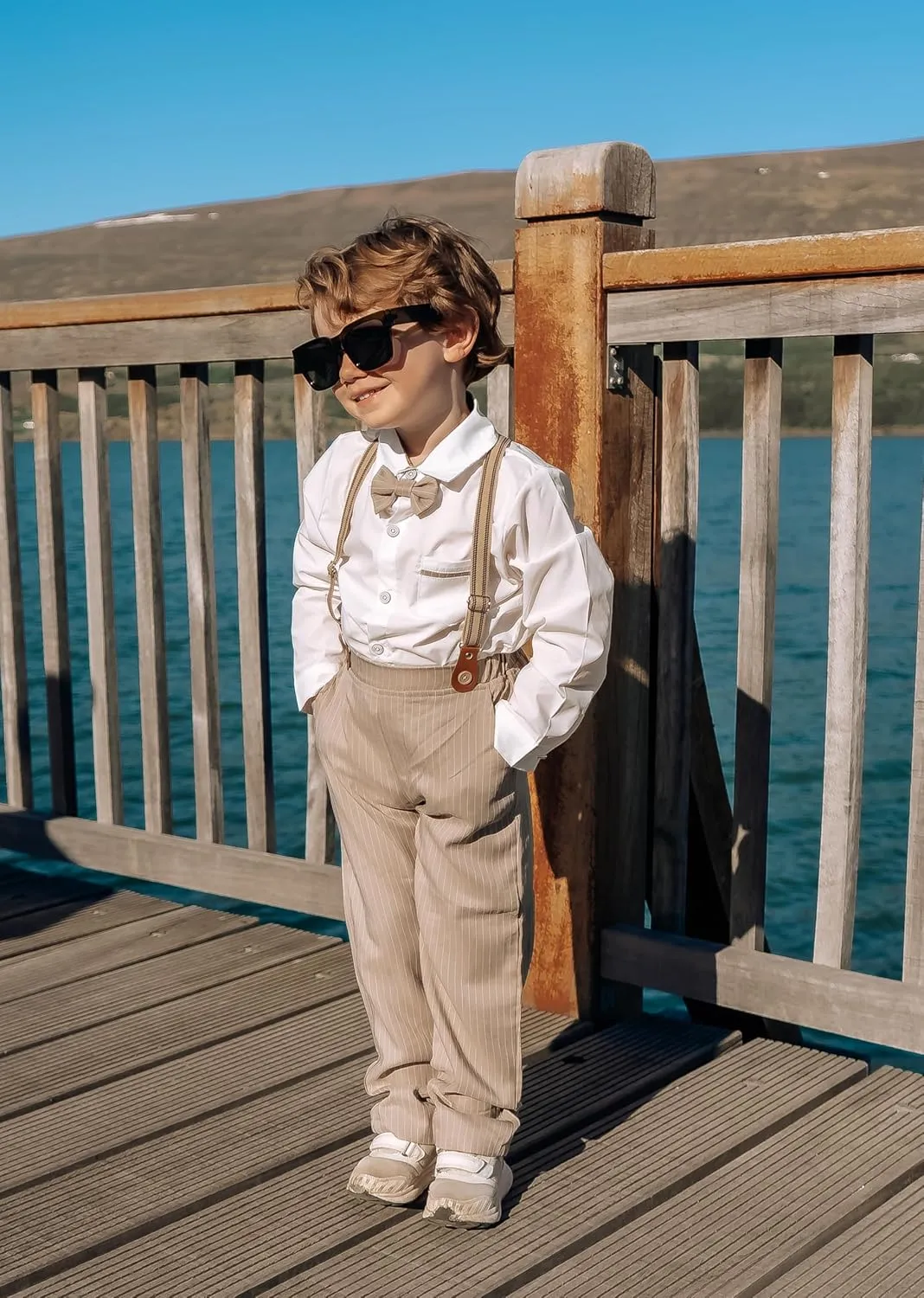Volunboy Boys Clothes Set Toddler Gentlemen Wedding Suit Long Sleeve Bowtie Formal Dress Shirts Suspenders Pants Outfits