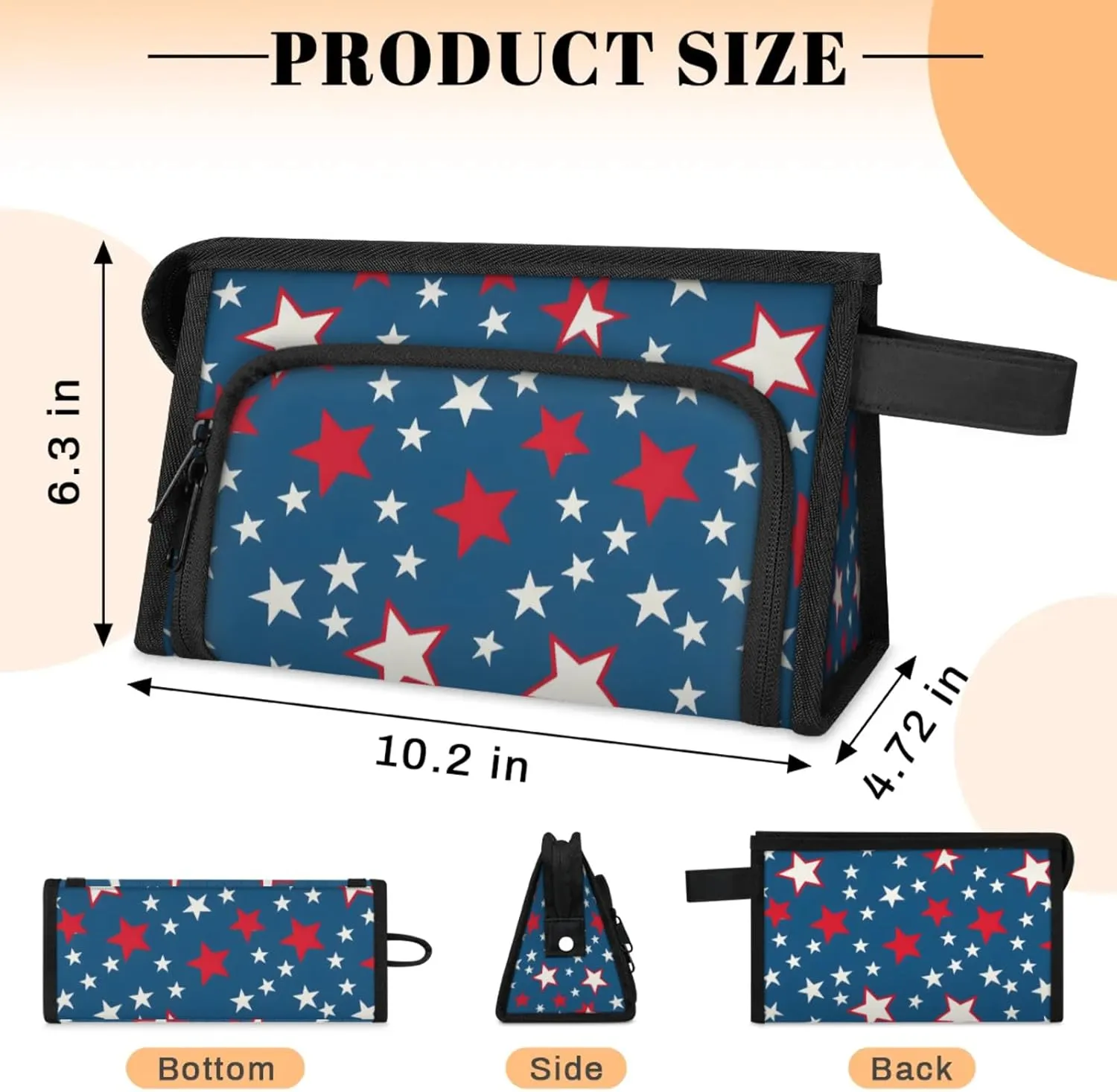 Waterproof Cosmetic Bags for Women Flag Stars Independence Day Makeup Organizer Toiletry Bag with Zipper Pockets, Travel Makeup Bag for Business, Beach & Gym