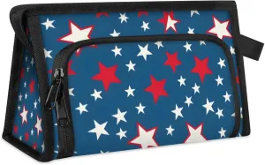 Waterproof Cosmetic Bags for Women Flag Stars Independence Day Makeup Organizer Toiletry Bag with Zipper Pockets, Travel Makeup Bag for Business, Beach & Gym