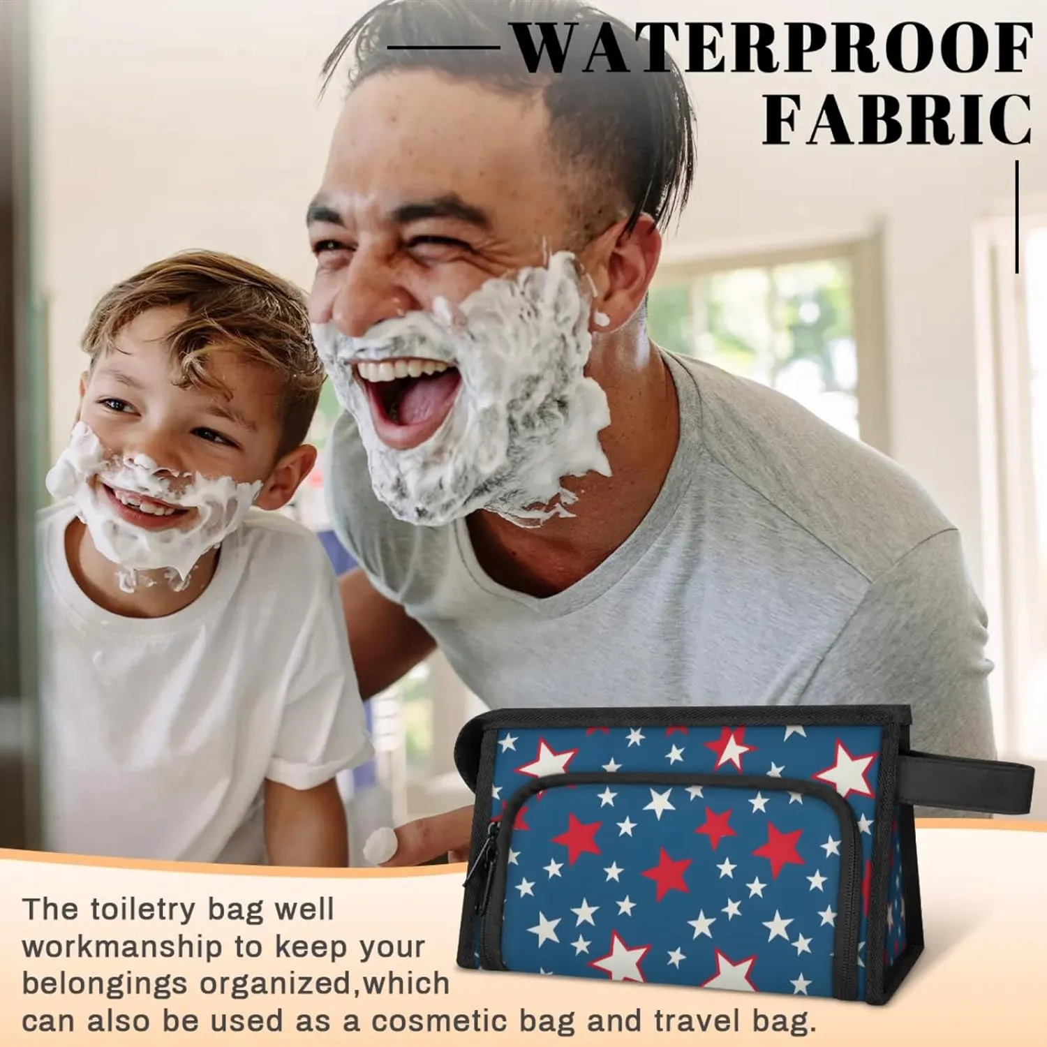 Waterproof Cosmetic Bags for Women Flag Stars Independence Day Makeup Organizer Toiletry Bag with Zipper Pockets, Travel Makeup Bag for Business, Beach & Gym
