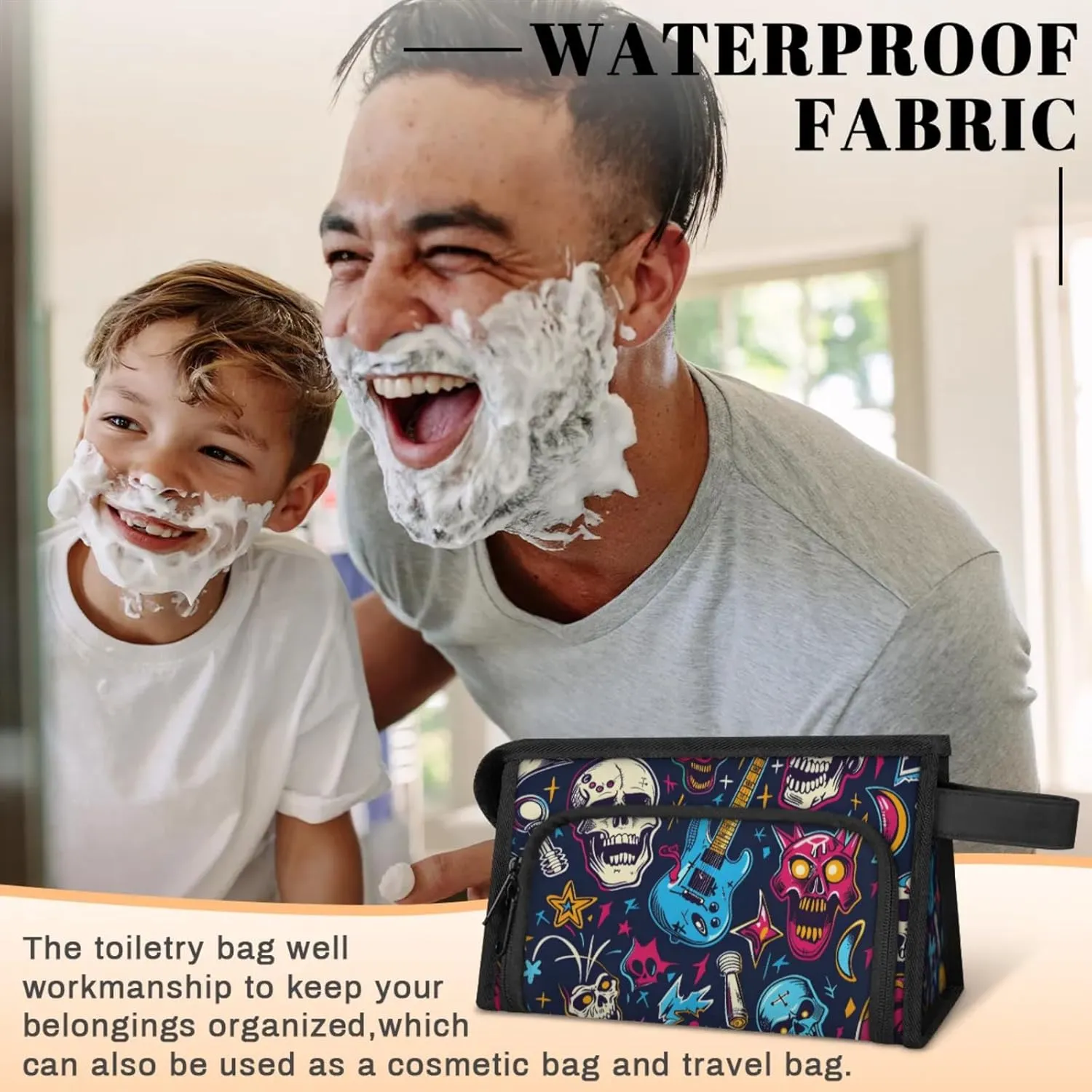 Waterproof Cosmetic Bags for Women Musical Skull Head Makeup Organizer Toiletry Bag with Zipper Pockets, Travel Makeup Bag for Business, Beach & Gym