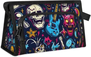 Waterproof Cosmetic Bags for Women Musical Skull Head Makeup Organizer Toiletry Bag with Zipper Pockets, Travel Makeup Bag for Business, Beach & Gym
