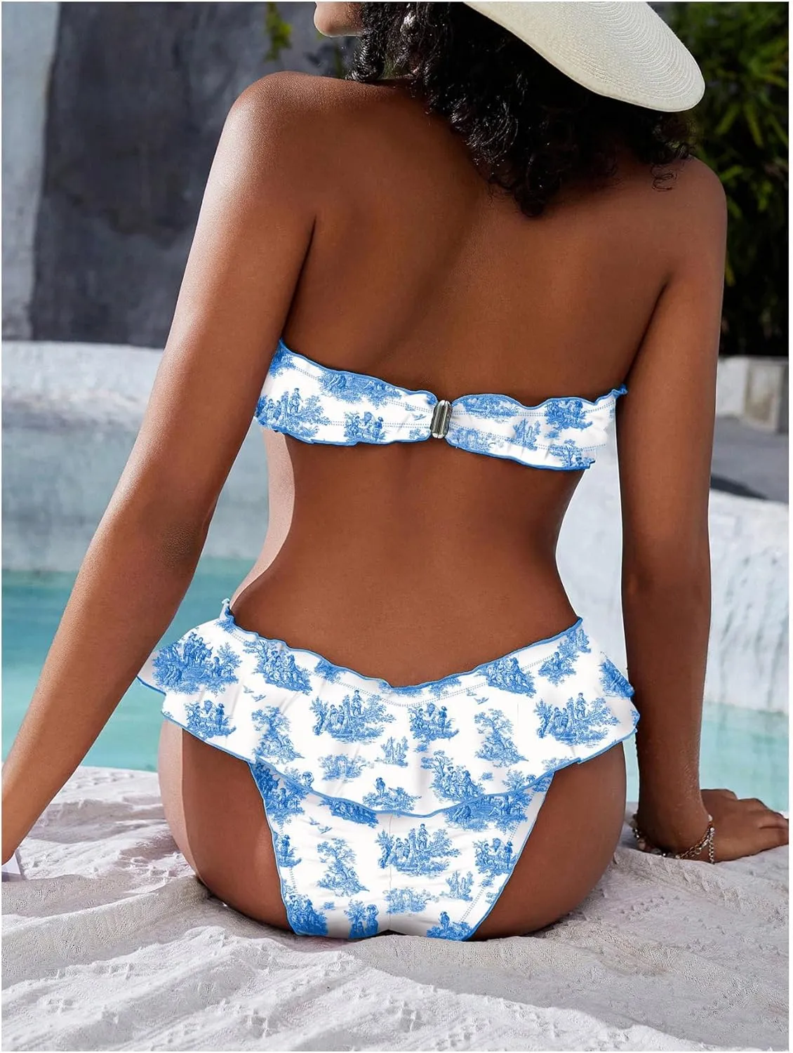 WDIRARA Women's Floral Bikini Set 2 Piece Bandeau Layered Ruffle Swimsuit Strapless Bathing Suit