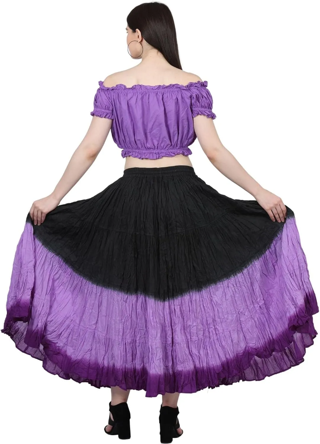 Wevez Women's Flowy Renaissance Long Maxi Tiered Peasant Dance Skirt, Plus Size 0X to 3X