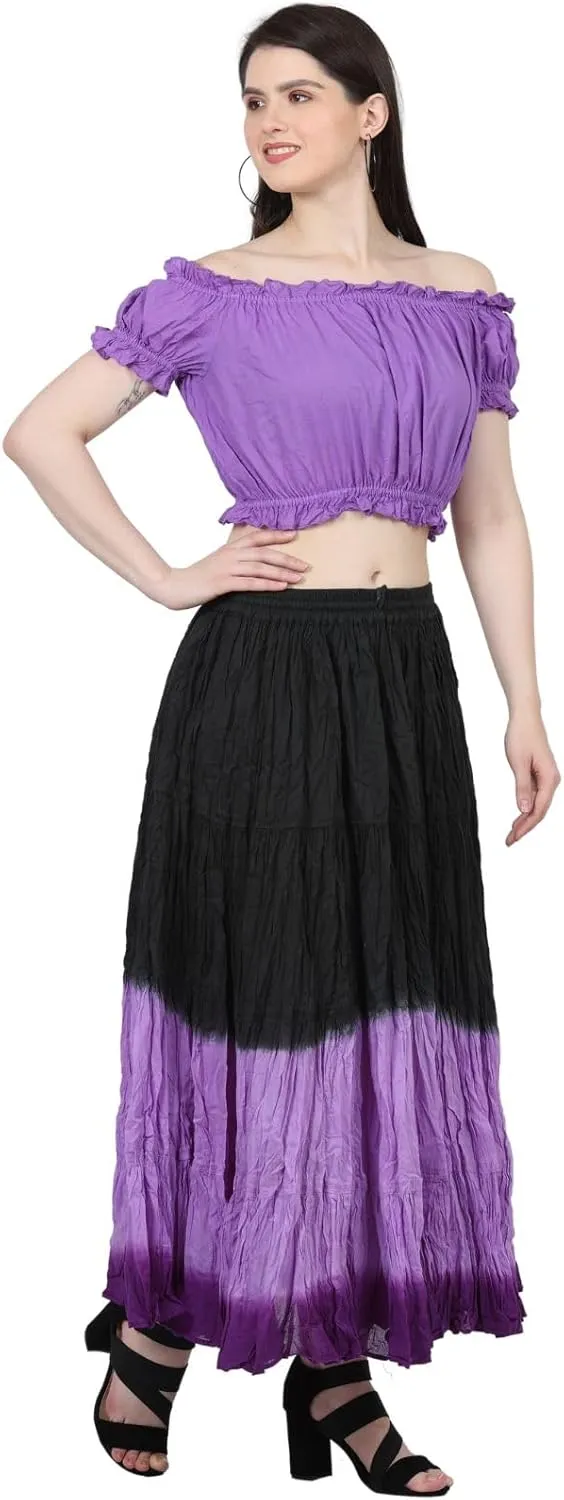 Wevez Women's Flowy Renaissance Long Maxi Tiered Peasant Dance Skirt, Plus Size 0X to 3X