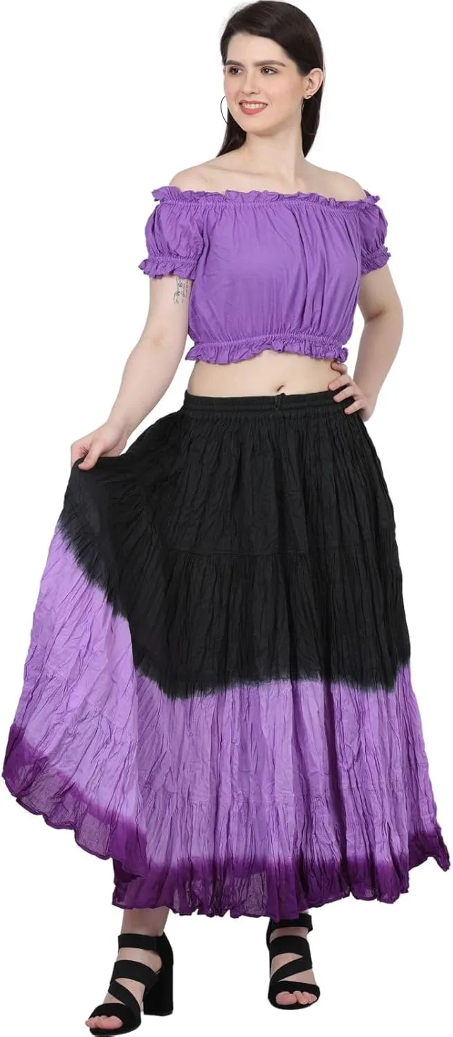 Wevez Women's Flowy Renaissance Long Maxi Tiered Peasant Dance Skirt, Plus Size 0X to 3X