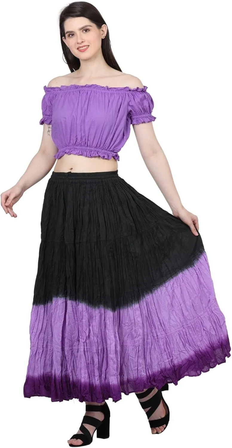 Wevez Women's Flowy Renaissance Long Maxi Tiered Peasant Dance Skirt, Plus Size 0X to 3X