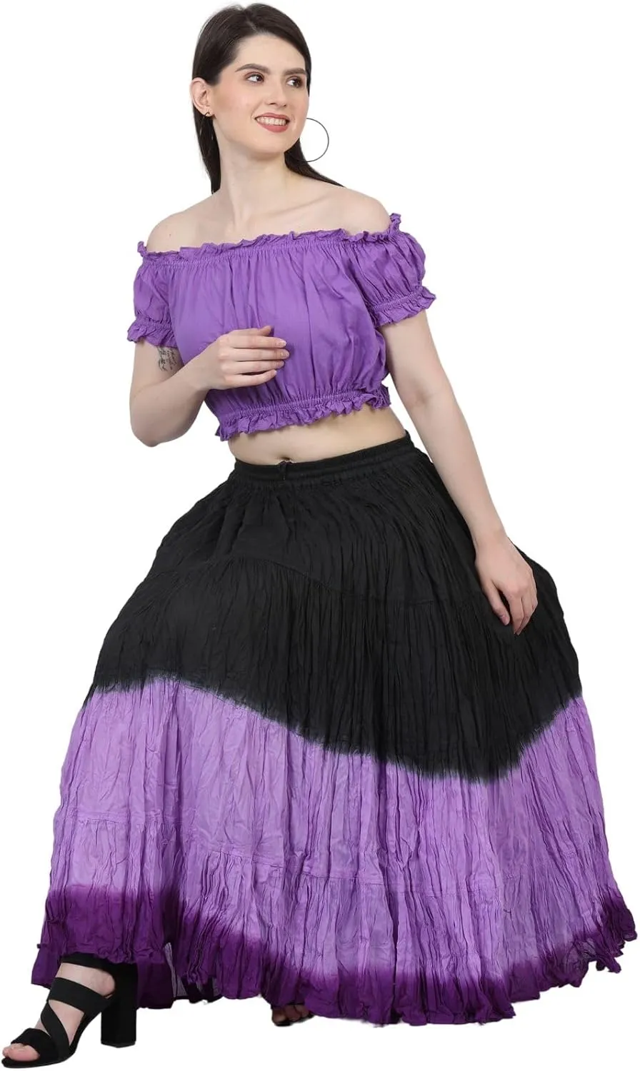 Wevez Women's Flowy Renaissance Long Maxi Tiered Peasant Dance Skirt, Plus Size 0X to 3X
