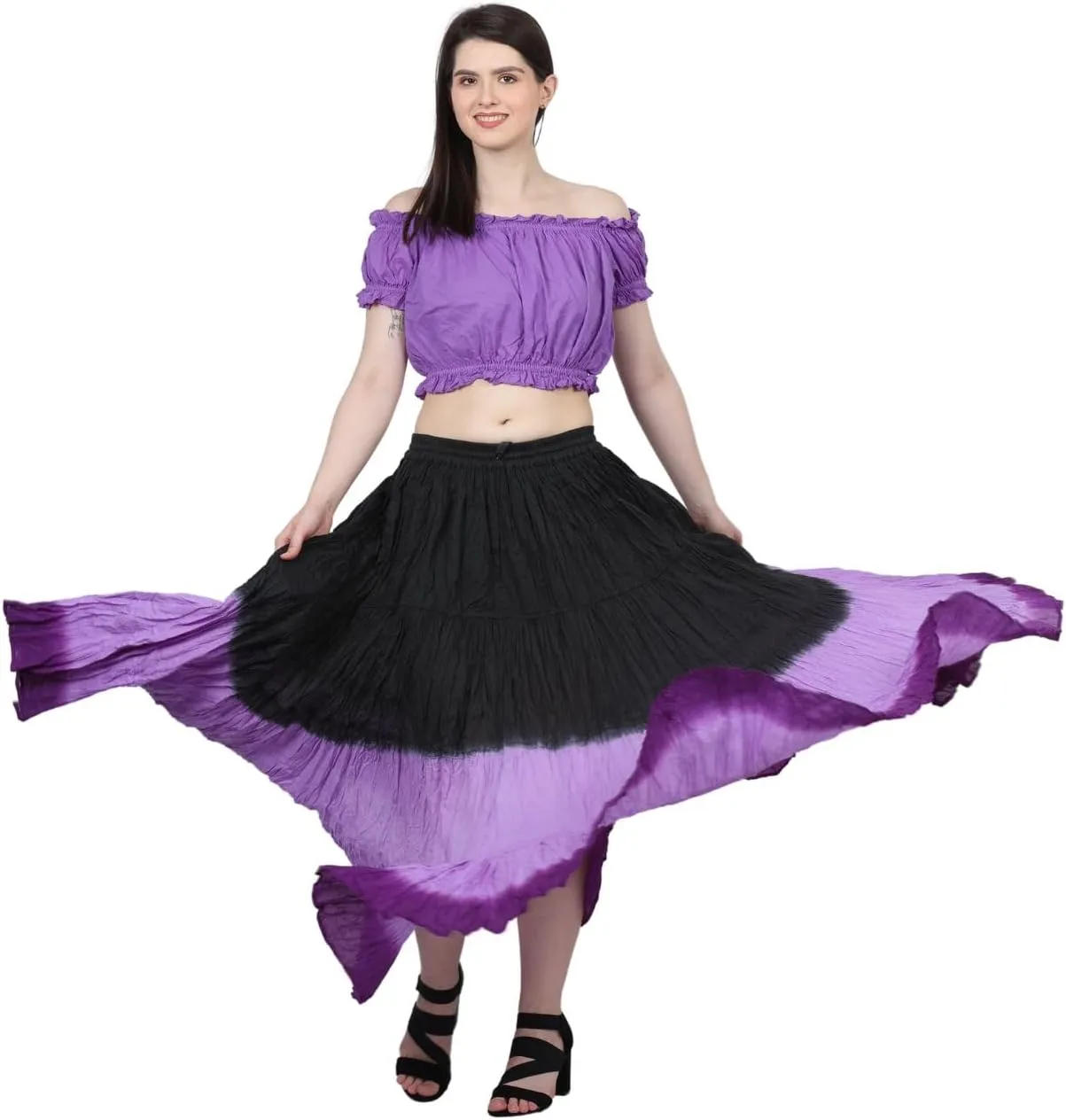 Wevez Women's Flowy Renaissance Long Maxi Tiered Peasant Dance Skirt, Plus Size 0X to 3X