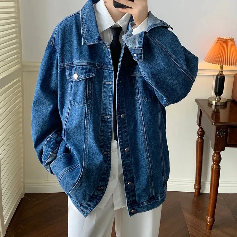 Wiaofellas  -  Plus Size 5XL-M Black Denim Jacket Mens Turn Down Collar Jeans Coats Multi-pockets Overalls Streetwear Loose Casual Men Clothing