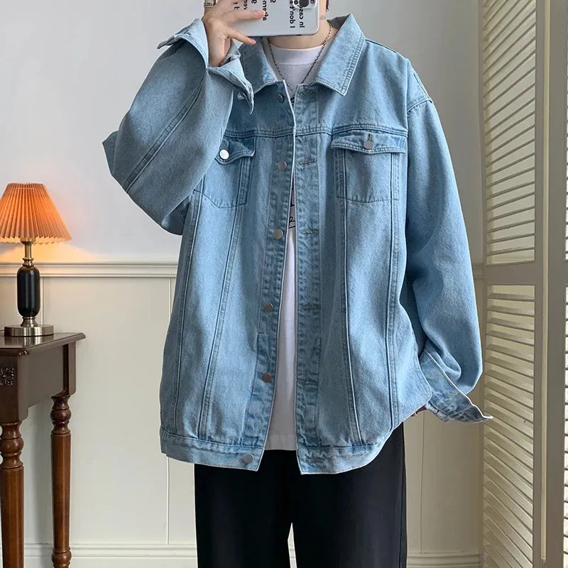 Wiaofellas  -  Plus Size 5XL-M Black Denim Jacket Mens Turn Down Collar Jeans Coats Multi-pockets Overalls Streetwear Loose Casual Men Clothing