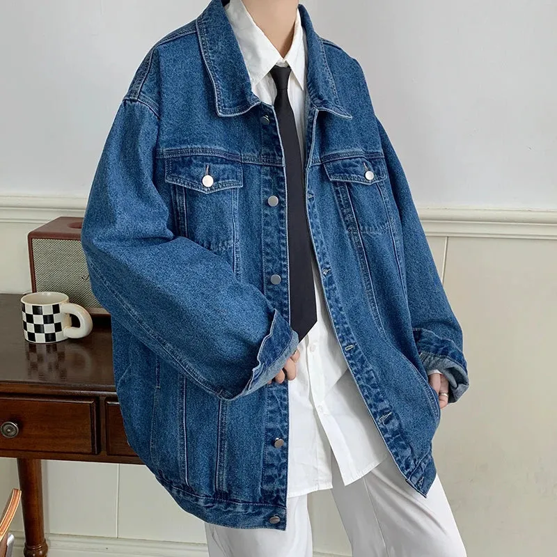 Wiaofellas  -  Plus Size 5XL-M Black Denim Jacket Mens Turn Down Collar Jeans Coats Multi-pockets Overalls Streetwear Loose Casual Men Clothing