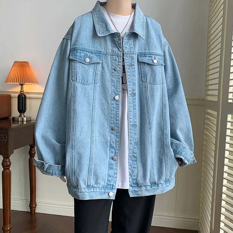 Wiaofellas  -  Plus Size 5XL-M Black Denim Jacket Mens Turn Down Collar Jeans Coats Multi-pockets Overalls Streetwear Loose Casual Men Clothing