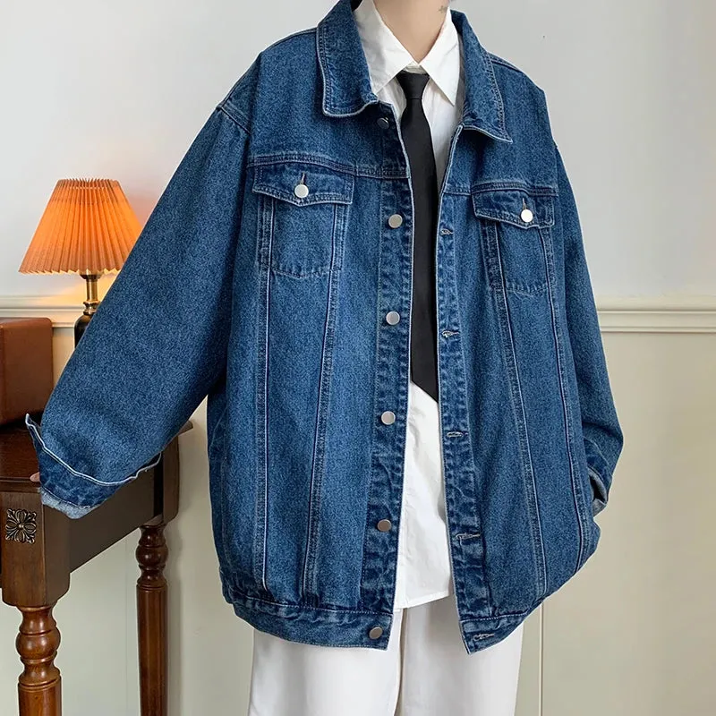 Wiaofellas  -  Plus Size 5XL-M Black Denim Jacket Mens Turn Down Collar Jeans Coats Multi-pockets Overalls Streetwear Loose Casual Men Clothing
