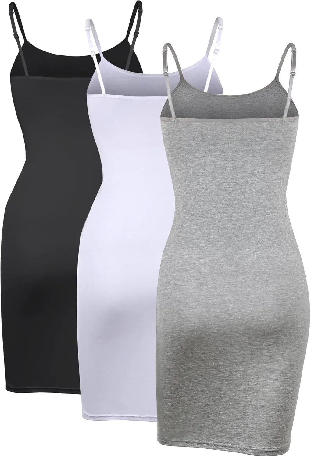 WILLBOND 3 Pieces Basic Cami Women Long Tanks Dress with Strap, Solid Color