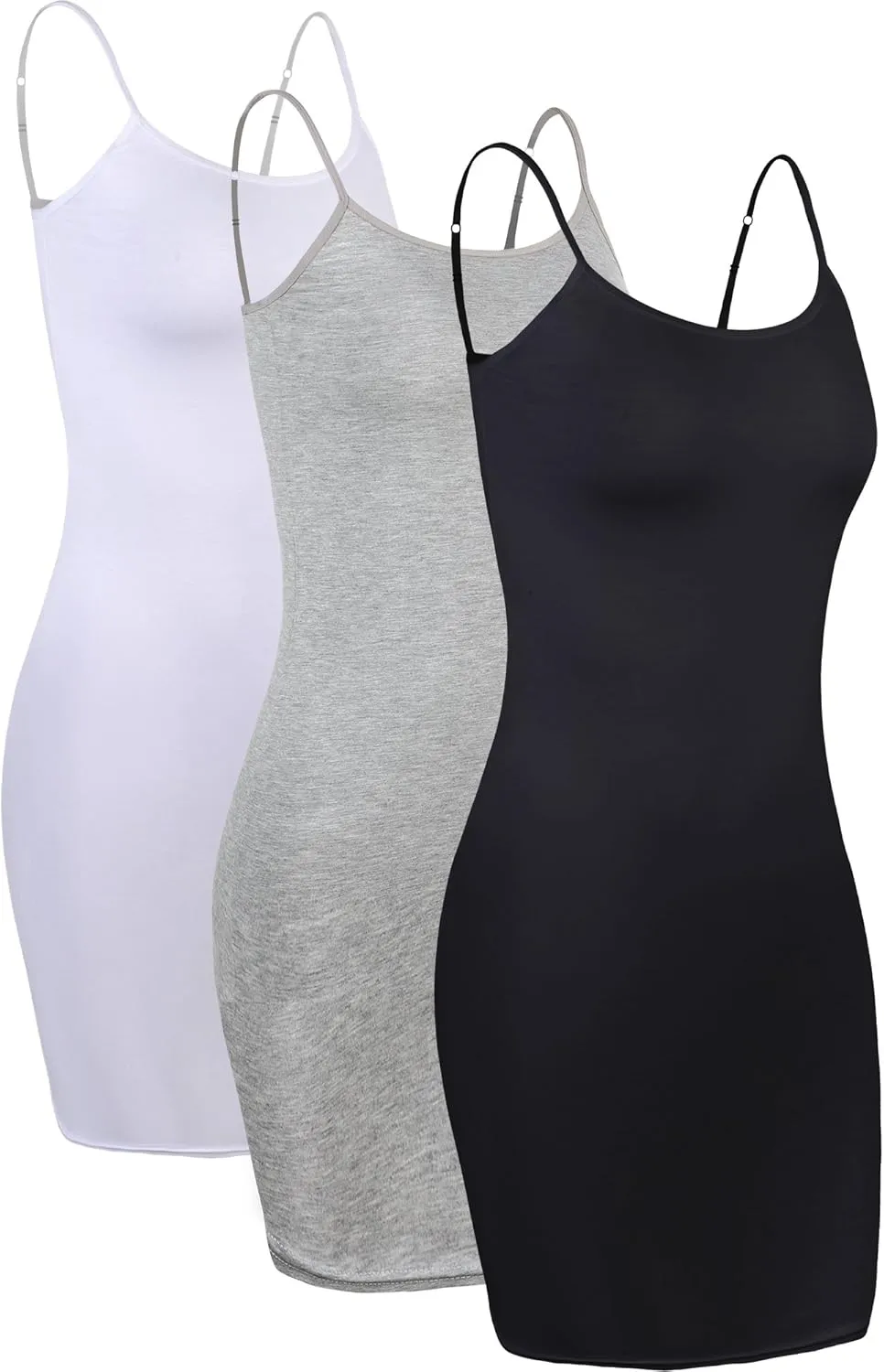 WILLBOND 3 Pieces Basic Cami Women Long Tanks Dress with Strap, Solid Color