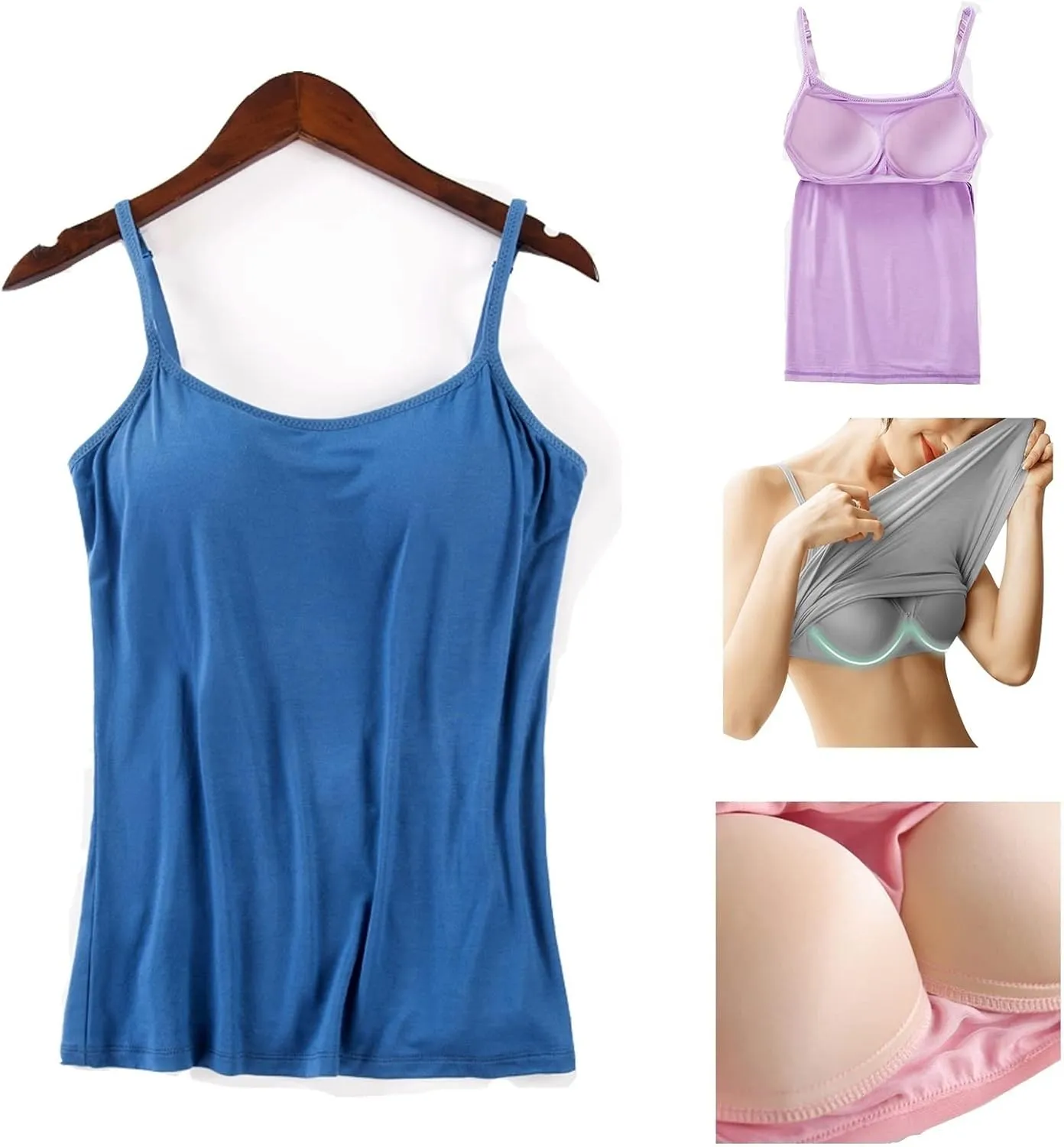 Wocrolse Womens Cotton Tank Tops With Built In Bra Camisole, Adjustable Strap Yoga Shirts With Shelf Bra For Workout