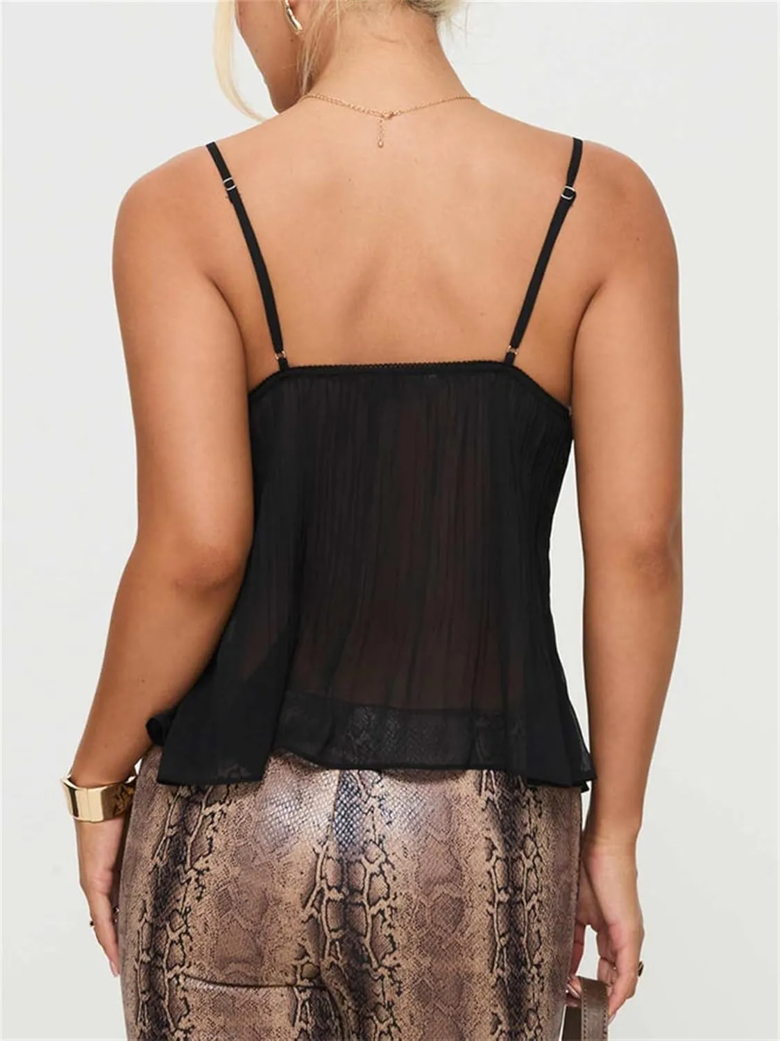 Women Babydoll Tank Tops Y2k Lace Trim V Neck Sleeveless Spaghetti Straps Camisole Flared Hem Flowy Peplum Cami Tops