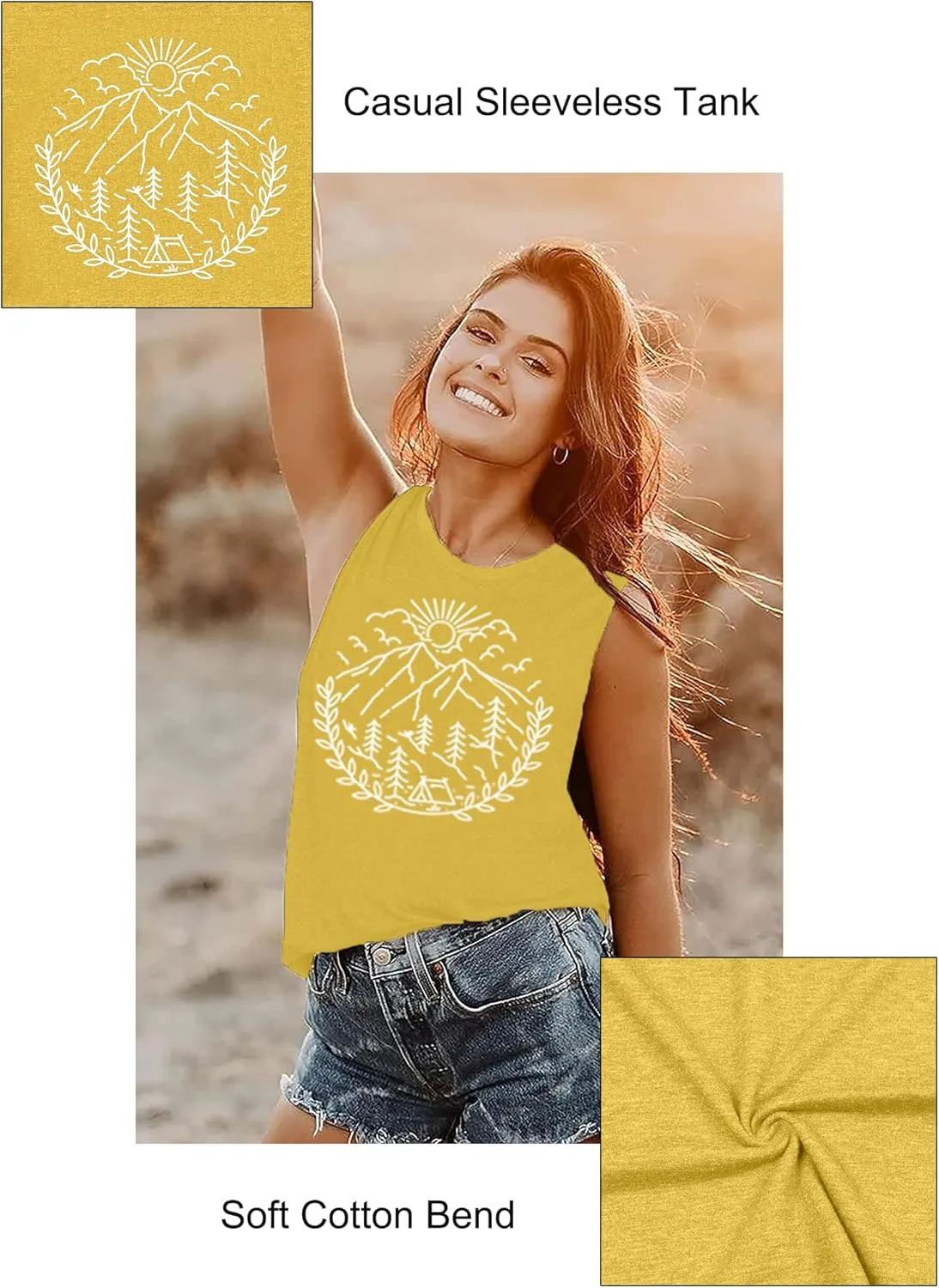 Women Hiking Camping Outdoor Tank Top Summer Mountain Nature Funny Graphic Print Round Neck Workout Athletic Sleeveless Tops