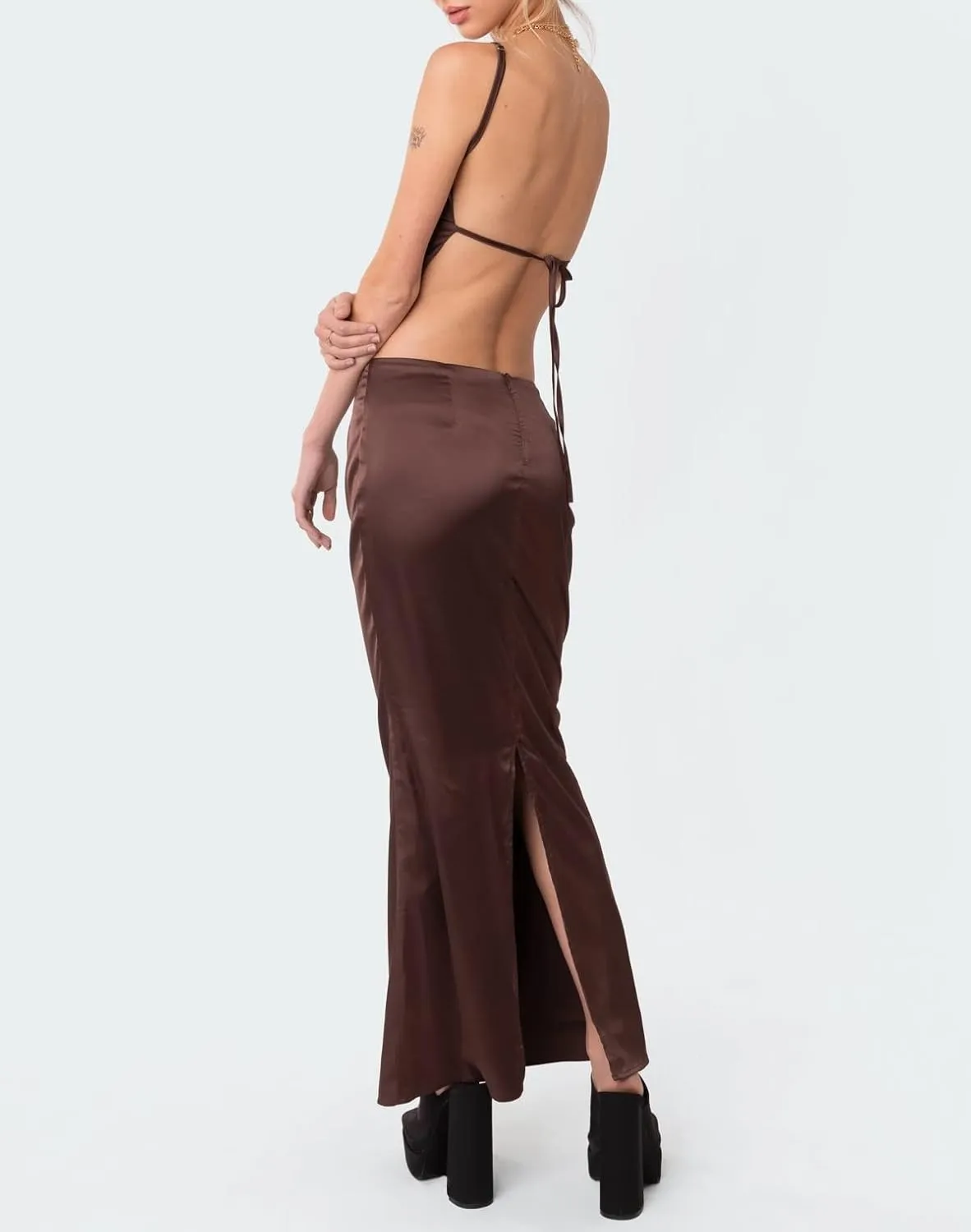 Women Hollow Out 2 Piece Skirt Set Y2K Halter Backless Crop Camis Slim Fit Tube Tops Split Maxi Skirts Outfits