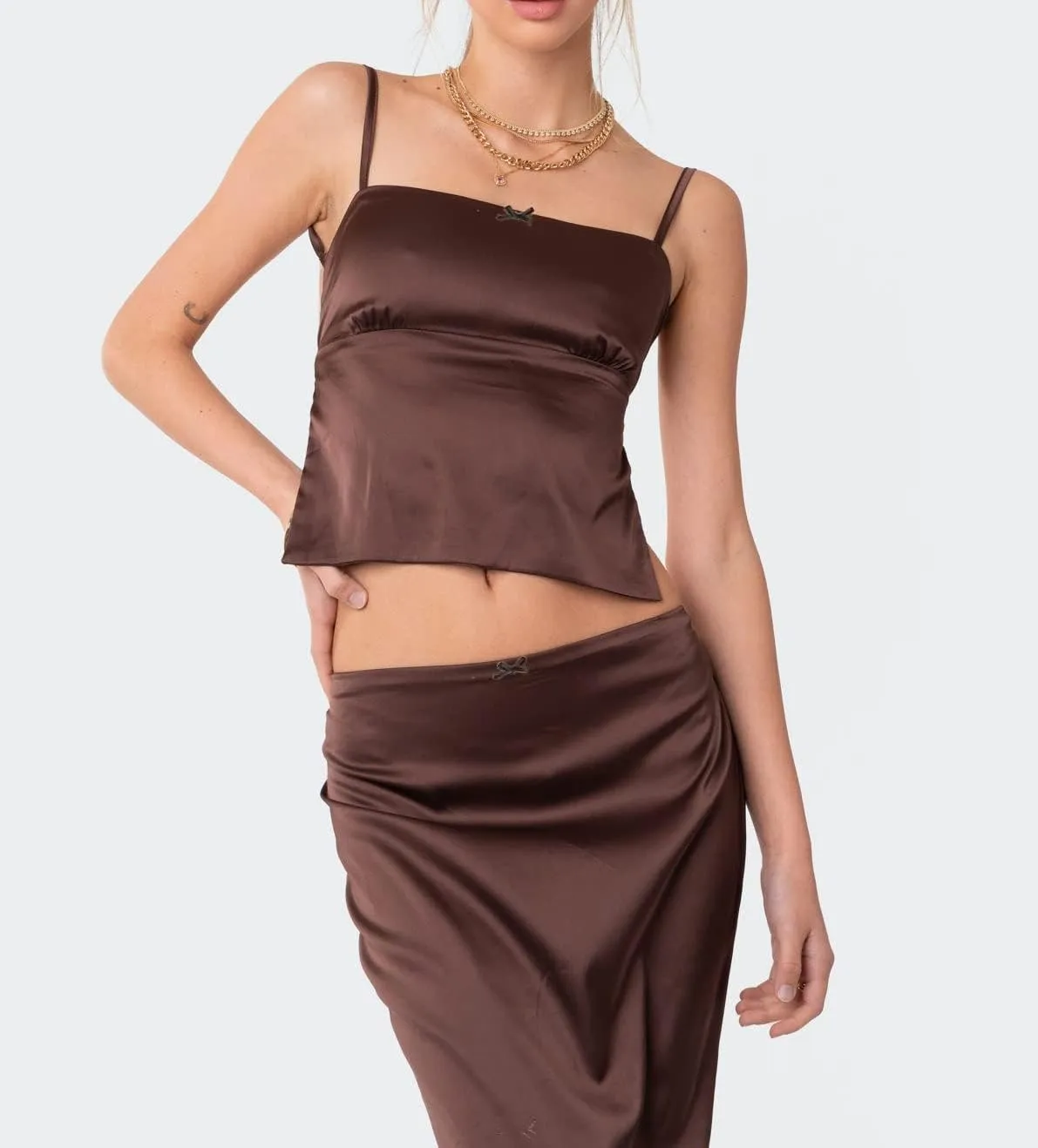 Women Hollow Out 2 Piece Skirt Set Y2K Halter Backless Crop Camis Slim Fit Tube Tops Split Maxi Skirts Outfits