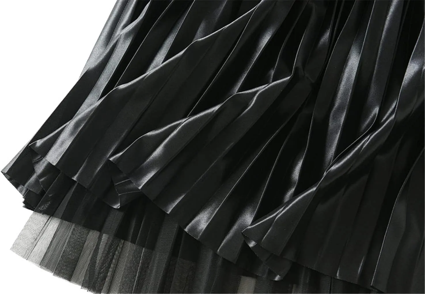 Women Pleated Skirt Fashion Midi Long Velvet Skirts Mesh Skirt