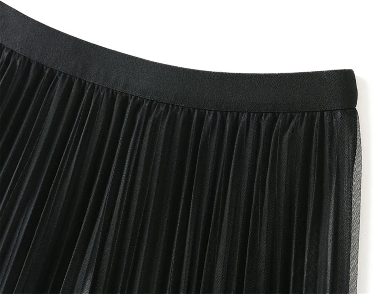Women Pleated Skirt Fashion Midi Long Velvet Skirts Mesh Skirt