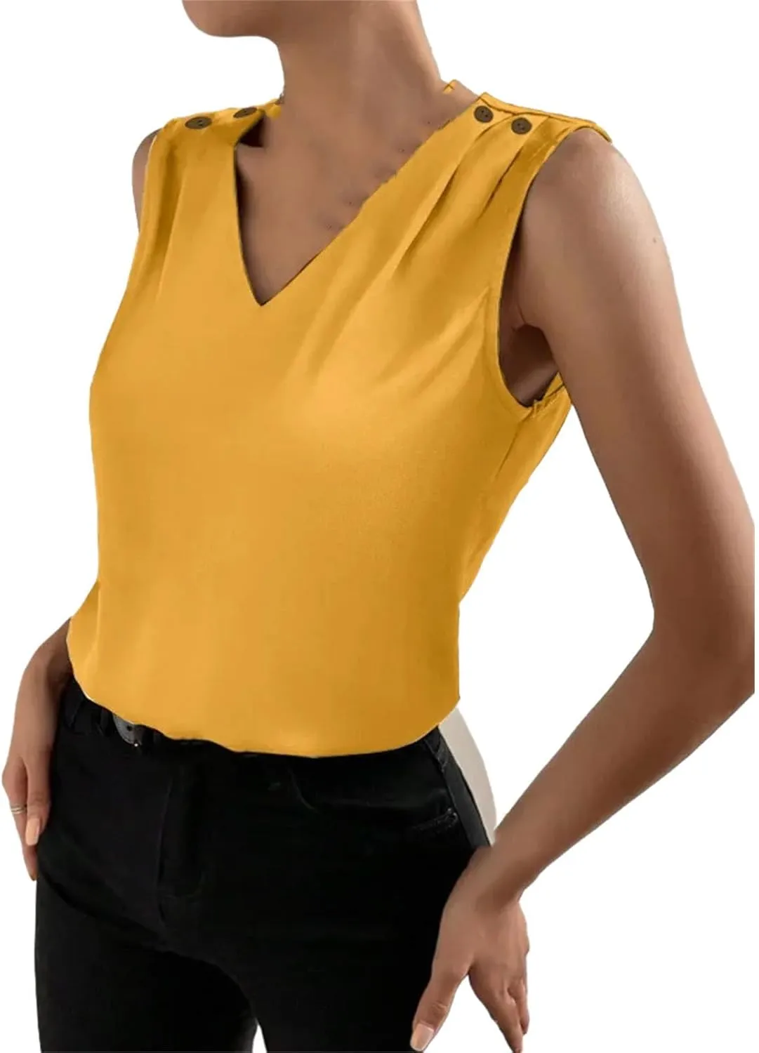 Women Silk Satin Tank Tops V Neck Camisole Blouse Casual Sleeveless Cami Tanks Shirt