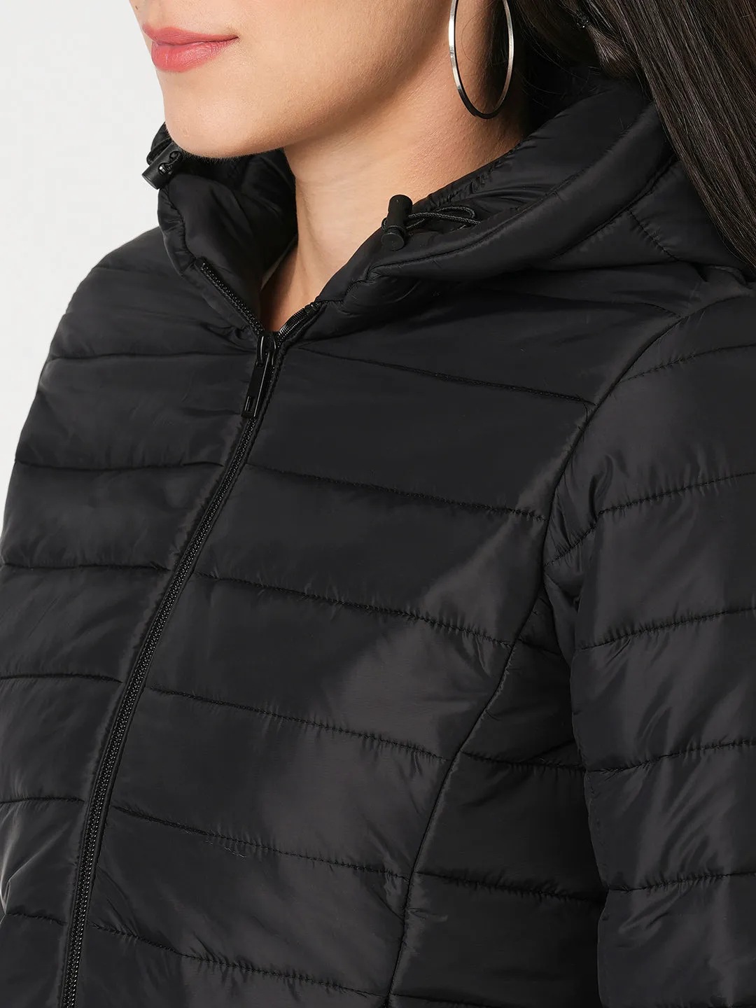 Women Slim Fit Black Solid Jacket