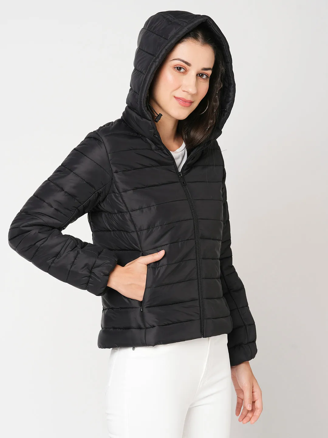 Women Slim Fit Black Solid Jacket