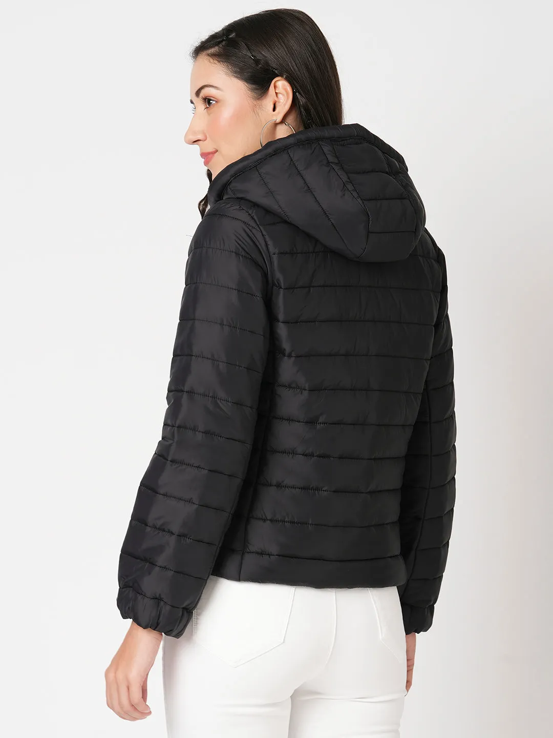 Women Slim Fit Black Solid Jacket