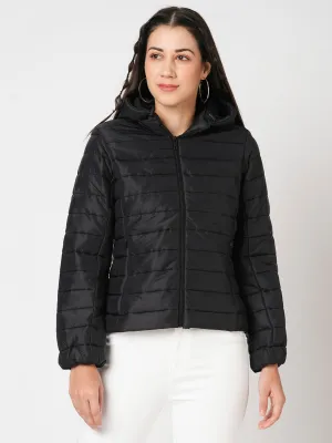 Women Slim Fit Black Solid Jacket
