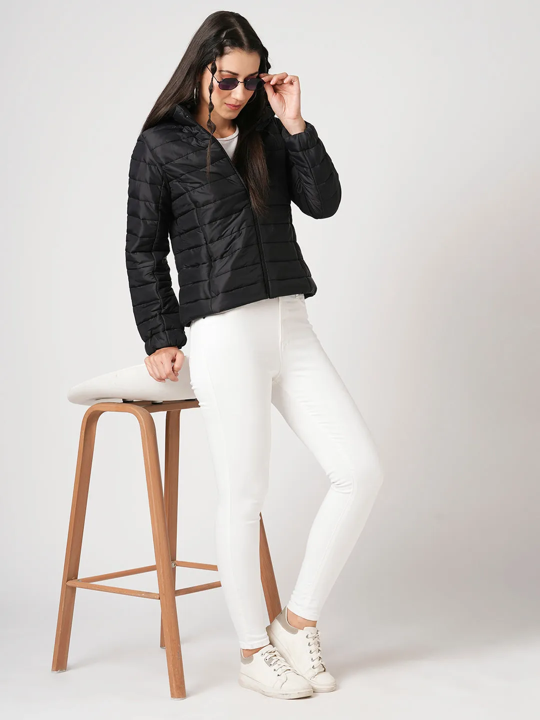 Women Slim Fit Black Solid Jacket