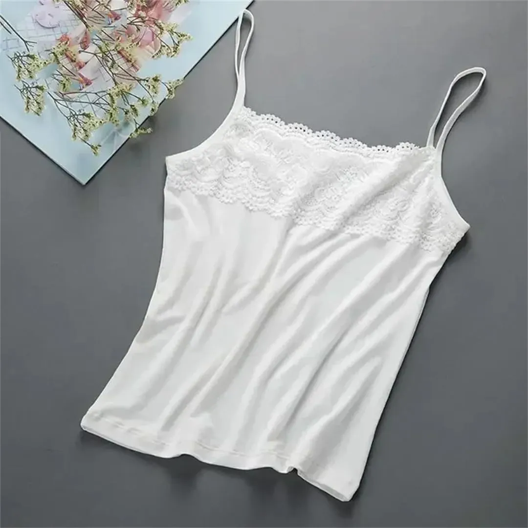 Women Slim Lace Splicing Camisole For Summer Casual Sleeveless Slim Sling Tanks Vest