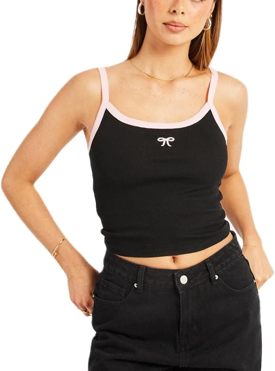 Women Spaghetti Strap Striped Camisole Top Slim Scoop Neck Backless Crop Tops Summer Streetwear