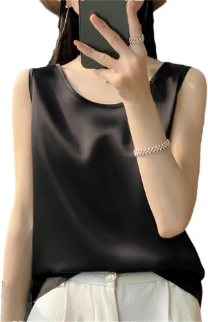 Women Summer Sleeveless Basic Tank Tops Casual Solid Sexy O-Neck Camisole Shirt
