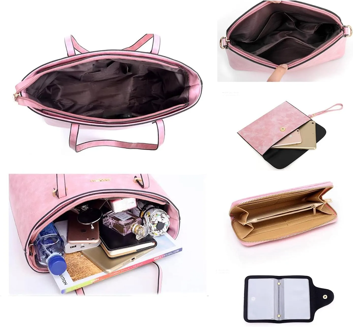 Women Synthetic PU Leather Tote Satchel Crossbody Hobo 5pcs Handbags Shoulder Laptop Messenger Wristlet Card Bags