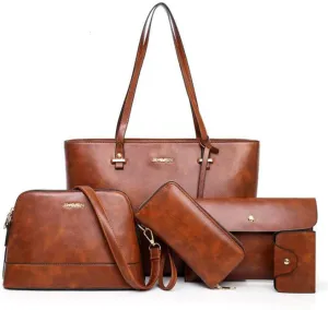 Women Synthetic PU Leather Tote Satchel Crossbody Hobo 5pcs Handbags Shoulder Laptop Messenger Wristlet Card Bags