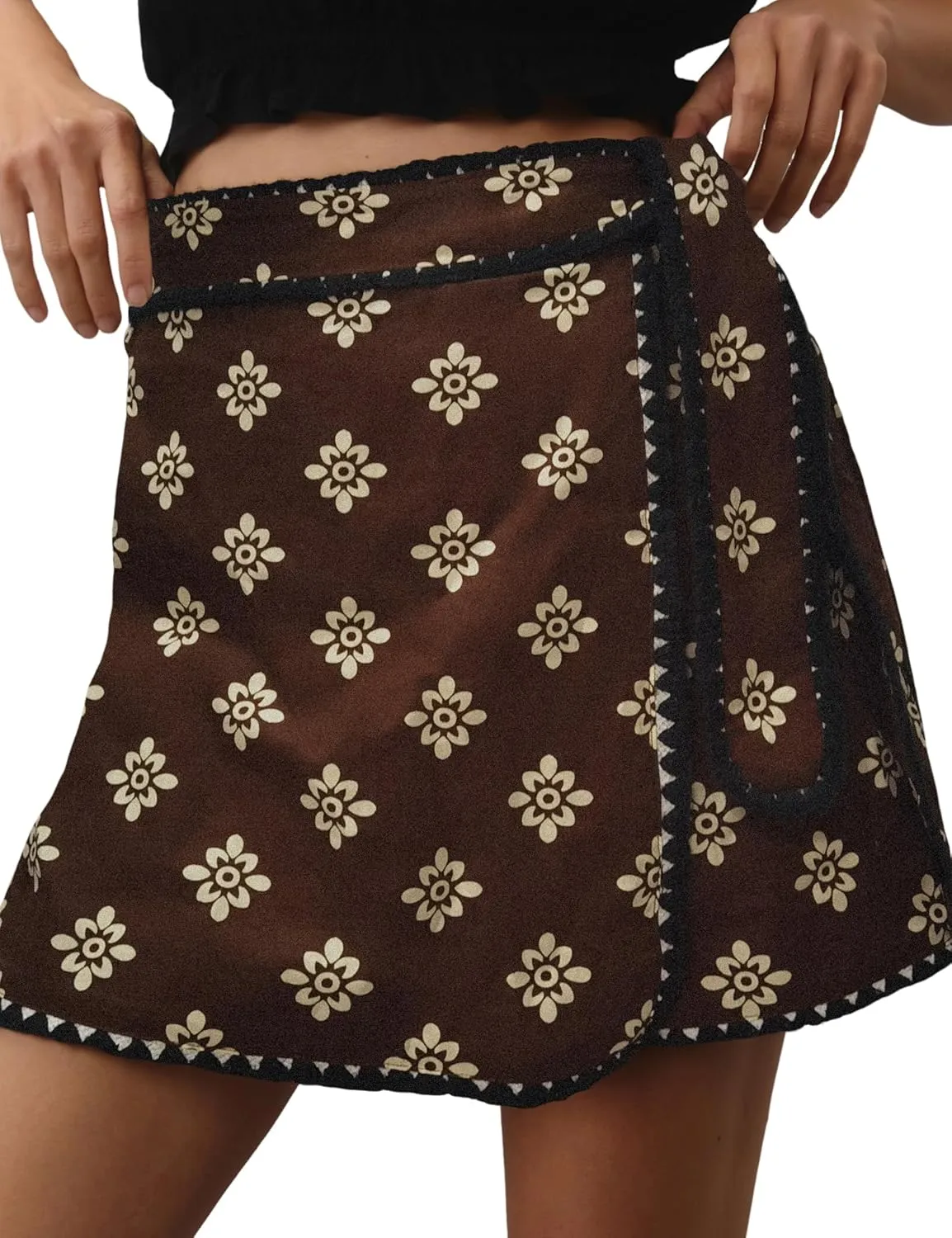 Women Wrap Skort 2025 Casual Summer Flowy Mini Skirt Knot Side Elastic Waist Bodycon Print Skirt with Belt
