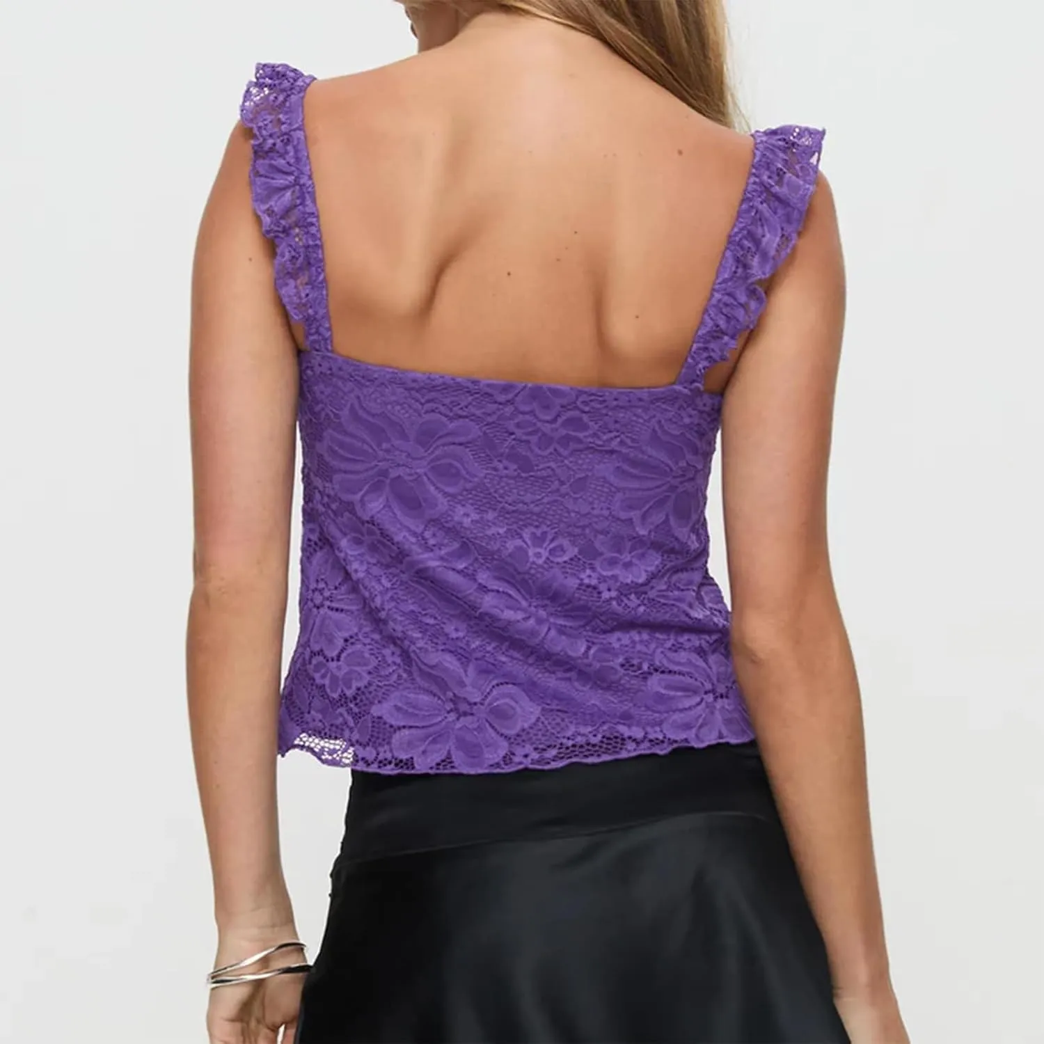 Women Y2k Lace Trim Tank Tops Camisole Spaghetti Strap Square Neck Sleeveless Vintage Going Out Shirts Streetwear