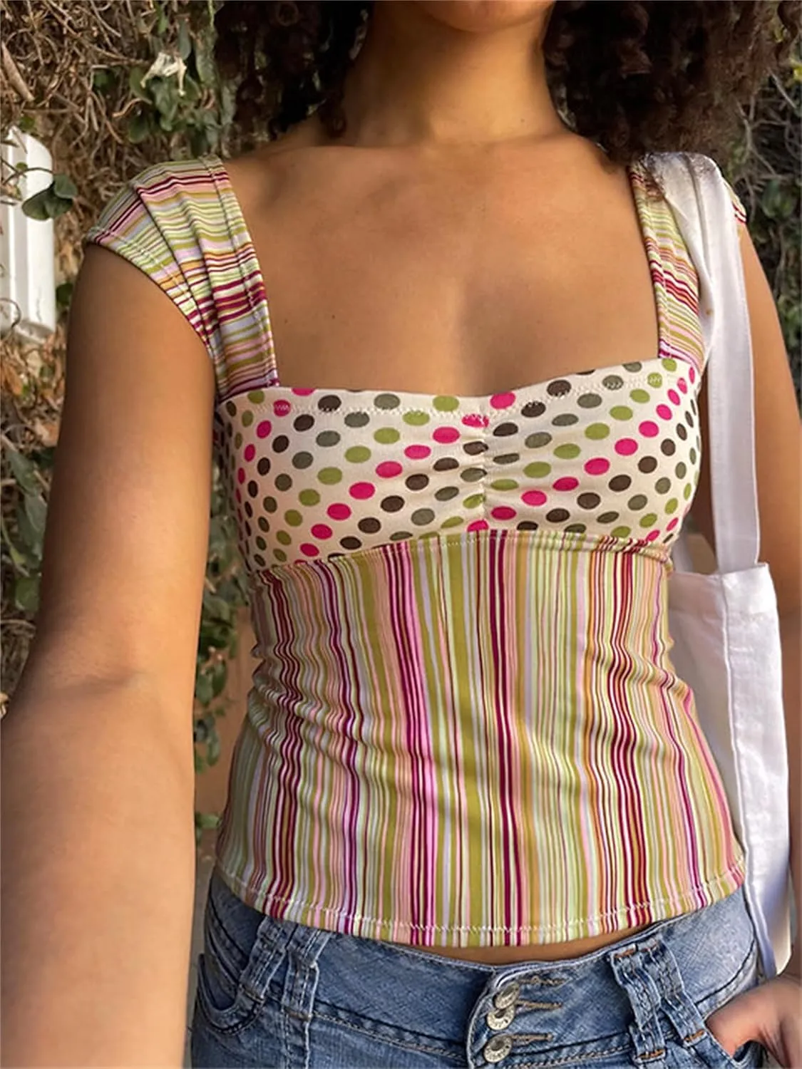 Women Y2k Plaid Wide Strap Tank Top Cute Lace Trim Square Neck Crop Vest Tops Vintage Summer Going Out Streetwear