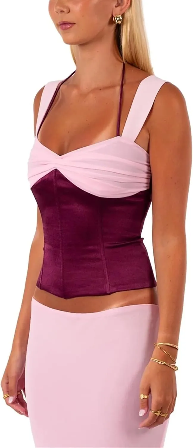 Women Y2k Plaid Wide Strap Tank Top Cute Lace Trim Square Neck Crop Vest Tops Vintage Summer Going Out Streetwear