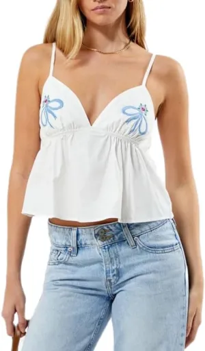 Women Y2k Ruffle Hem Crop Tank Tops Sleeveless Spaghetti Strap Flowy Camisoles Sexy V Neck Babydoll Tops