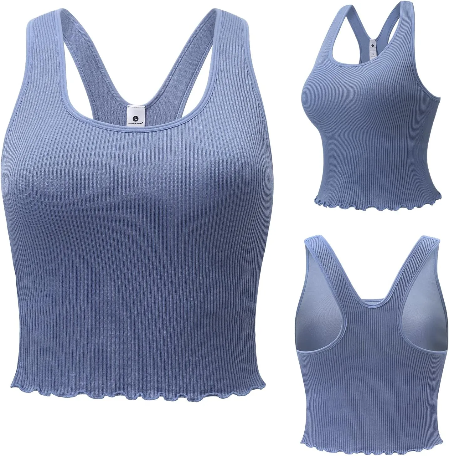Women's 1/2 Pack Ribbed Workout Tank Tops with Built in Bra Racerback Seamless Crop Camisole Sport Tanks