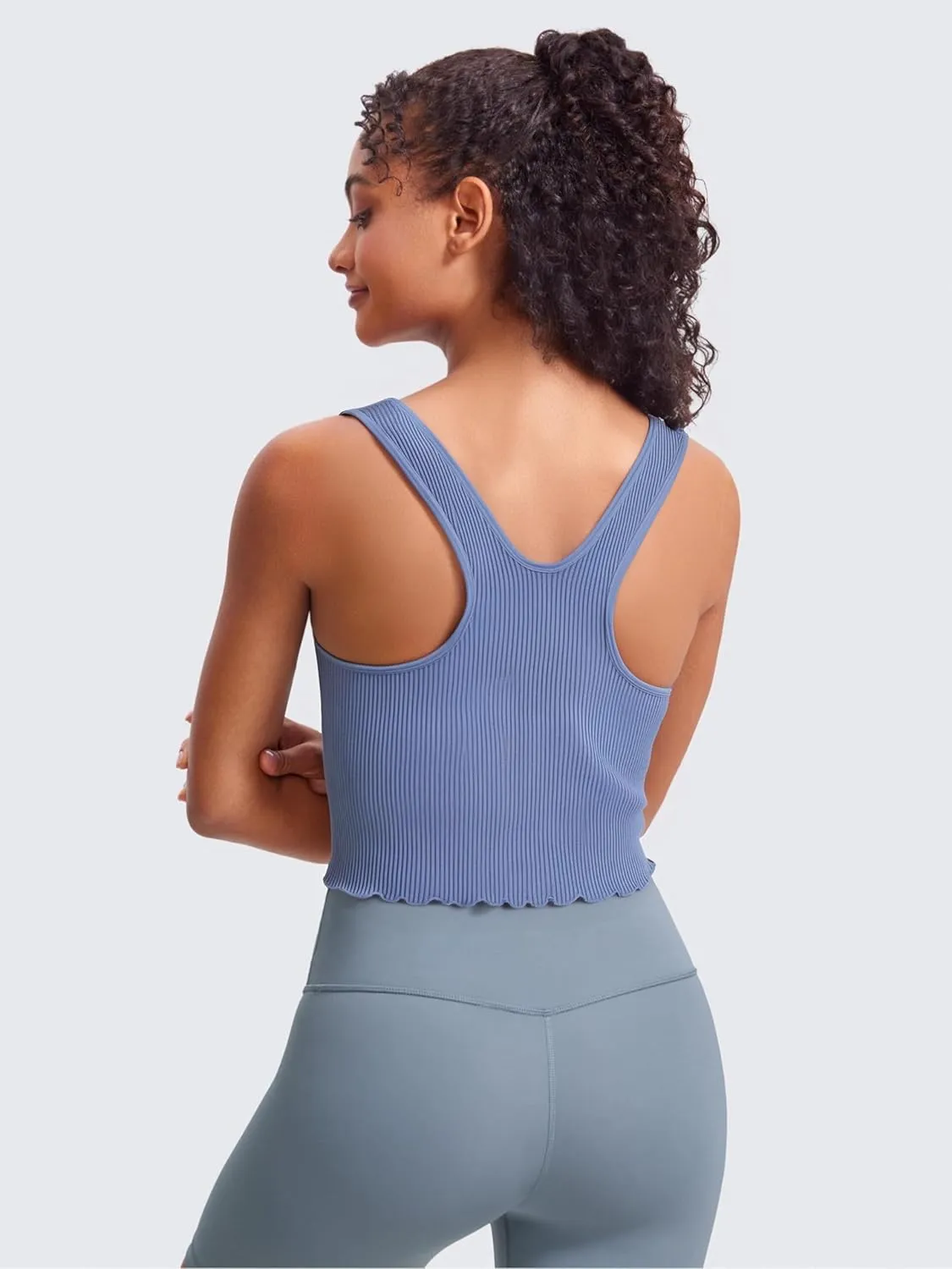 Women's 1/2 Pack Ribbed Workout Tank Tops with Built in Bra Racerback Seamless Crop Camisole Sport Tanks