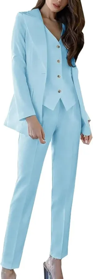 Women's 3 Piece Solid Work Blazer Vest Pant Suit Business Office Lady Suits Sets