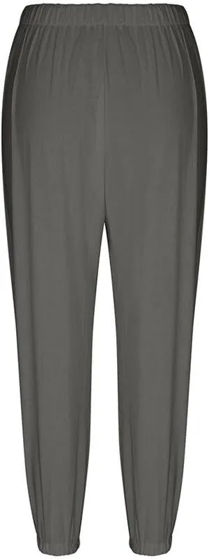 Womens Capri Pants Cotton Linen Cropped Trousers Summer Wide Leg Drawstring High Waist Palazzo Pants with Pockets