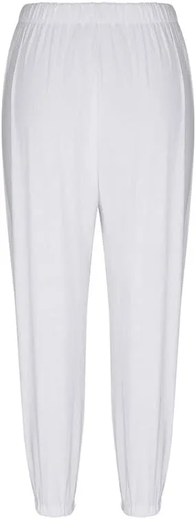 Womens Capri Pants Cotton Linen Cropped Trousers Summer Wide Leg Drawstring High Waist Palazzo Pants with Pockets